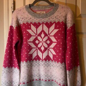 Women's LOFT Fair Isle Snowflake Sweater - Pink, Gray, & White - Small
